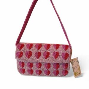 America & Beyond Beaded Hearts Shoulder bag ~Pink and Red